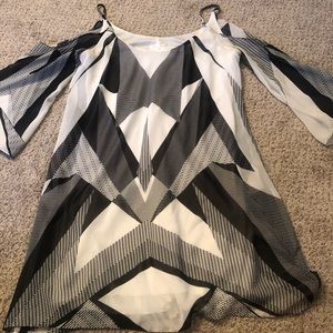 EUC Geometric Print Cold Shoulder Dress